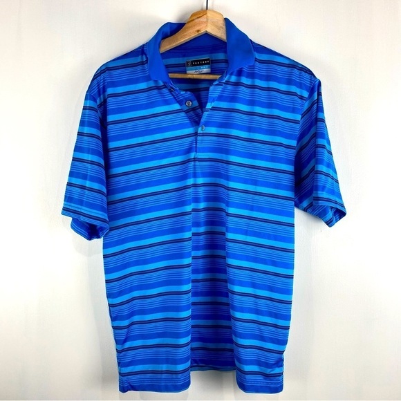 PGA‎ Tour: Men's AirFlux Striped Collared Pullover Golf Tee T-Shirt Size Medium - Picture 1 of 5
